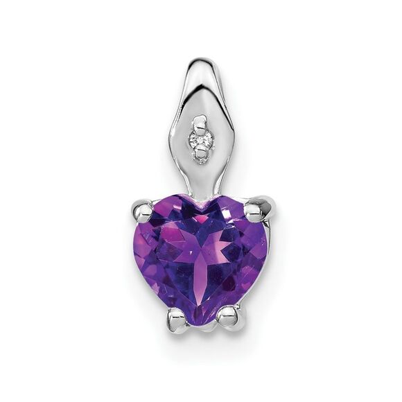 Kazi Luxury 14k White Gold Heart Amethyst and Diamond Pendant
